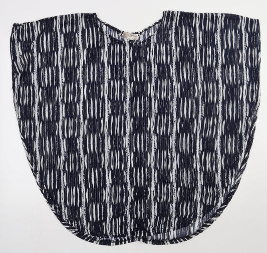 Preworn Womens Blue Crew Neck Geometric Polyester Cape Jumper Size M