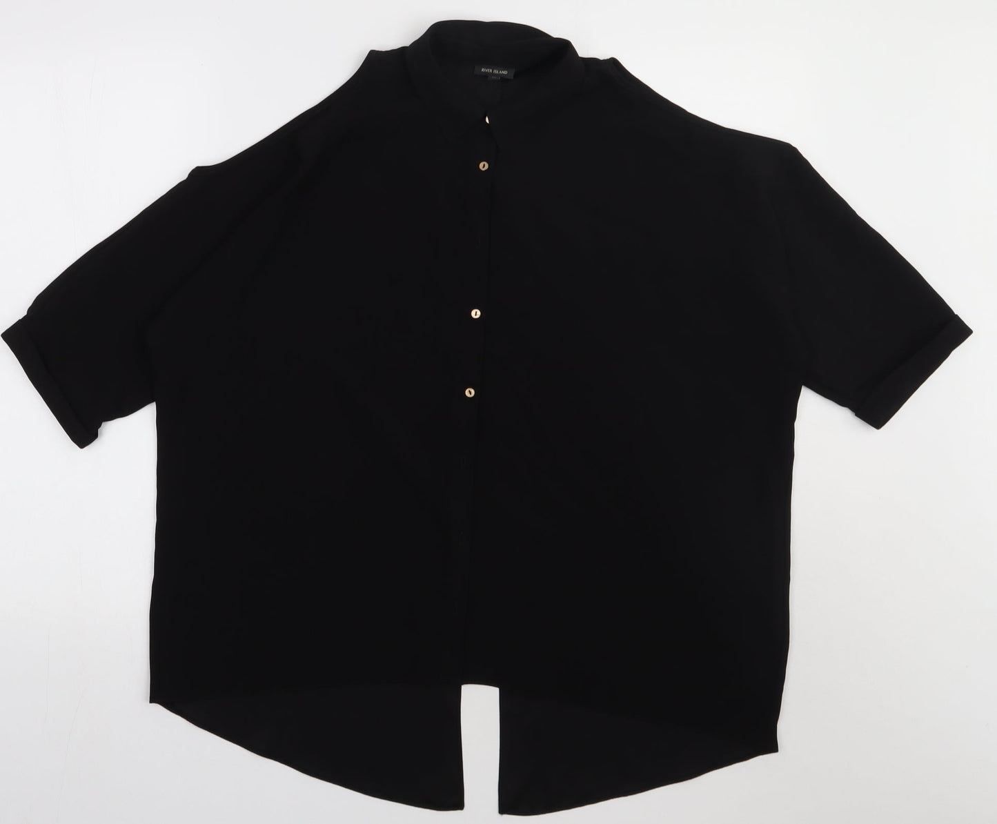 River Island Womens Black  Polyester Basic Button-Up Size 10 Collared - cold Shoulder