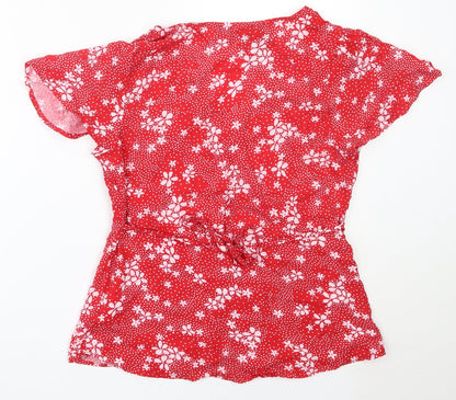Preloved Peacocks Womens Red Floral Viscose Basic Blouse Size 8 V-Neck - Back