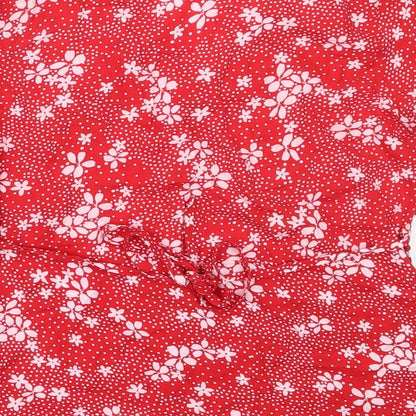 Preloved Peacocks Womens Red Floral Viscose Basic Blouse Size 8 V-Neck - Label