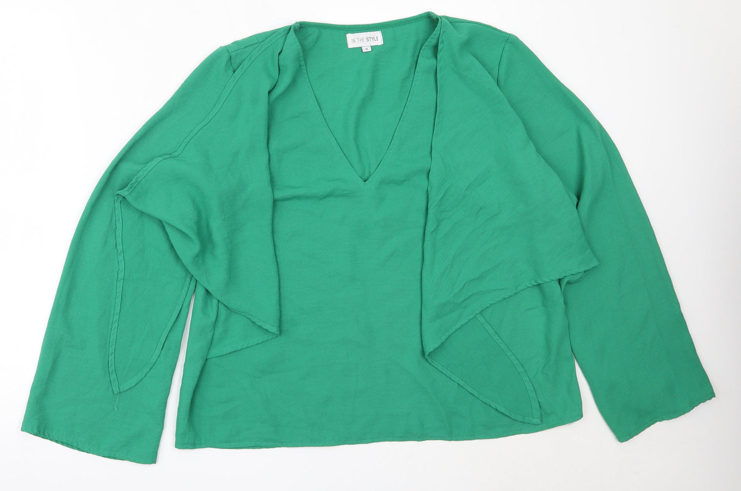 In the Style Womens Green  Polyester Basic Blouse Size 14 V-Neck