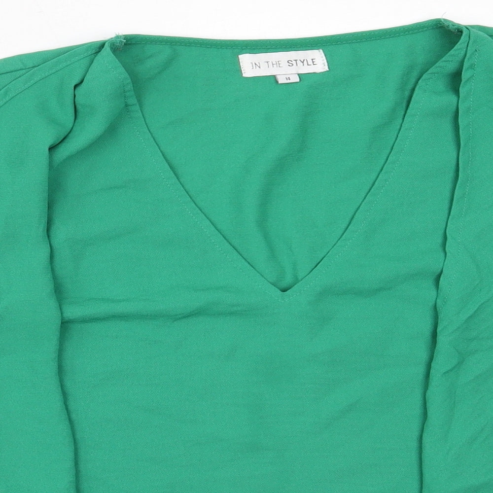 In the Style Womens Green  Polyester Basic Blouse Size 14 V-Neck