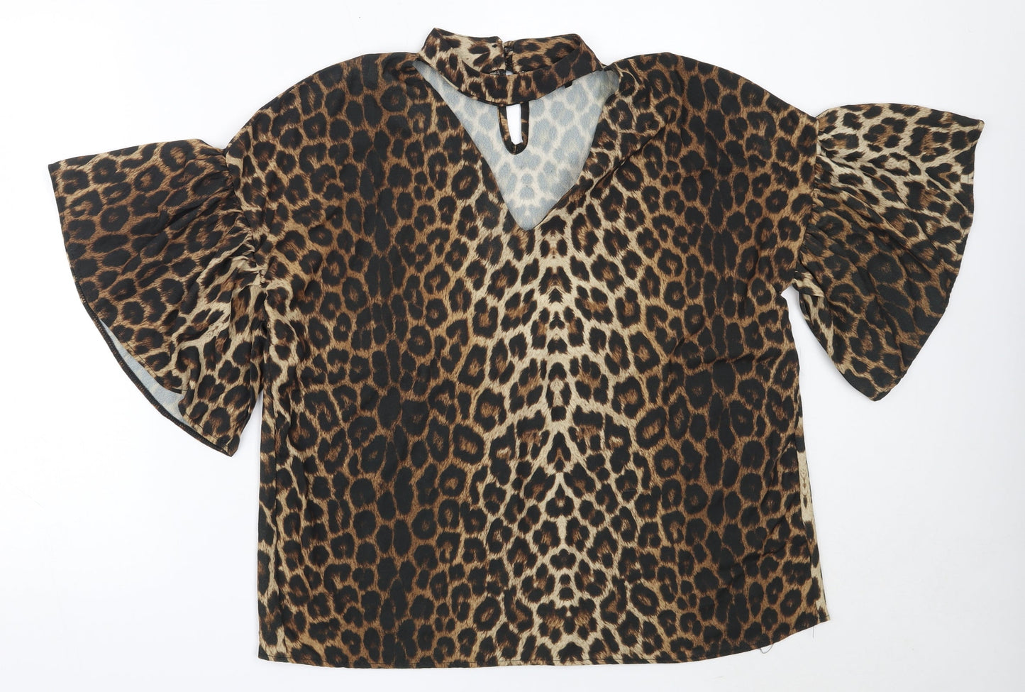 NEXT Womens Brown Animal Print Polyester Basic Blouse Size 12 V-Neck