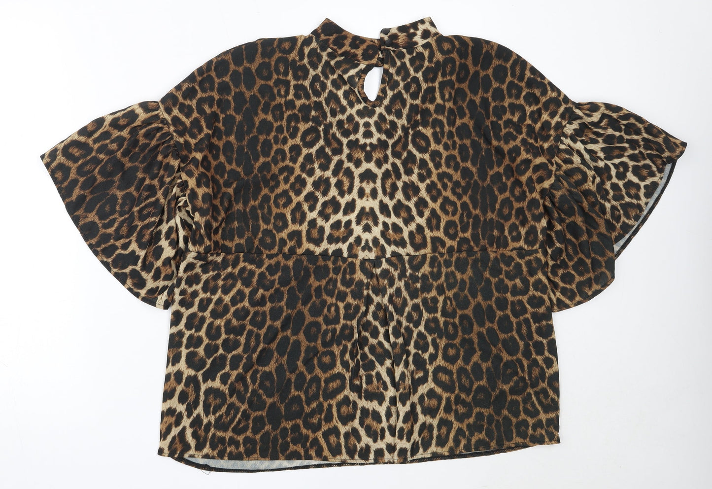 NEXT Womens Brown Animal Print Polyester Basic Blouse Size 12 V-Neck