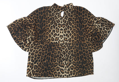 Preloved NEXT Womens Brown Animal Print Polyester Basic Blouse Size 12 V-Neck - Back