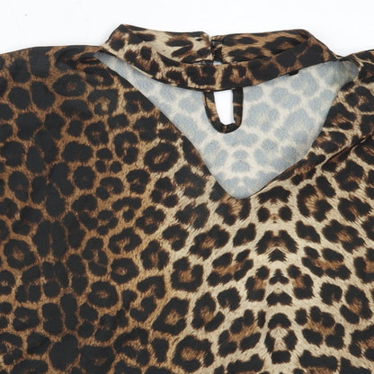 Preloved NEXT Womens Brown Animal Print Polyester Basic Blouse Size 12 V-Neck - Detail