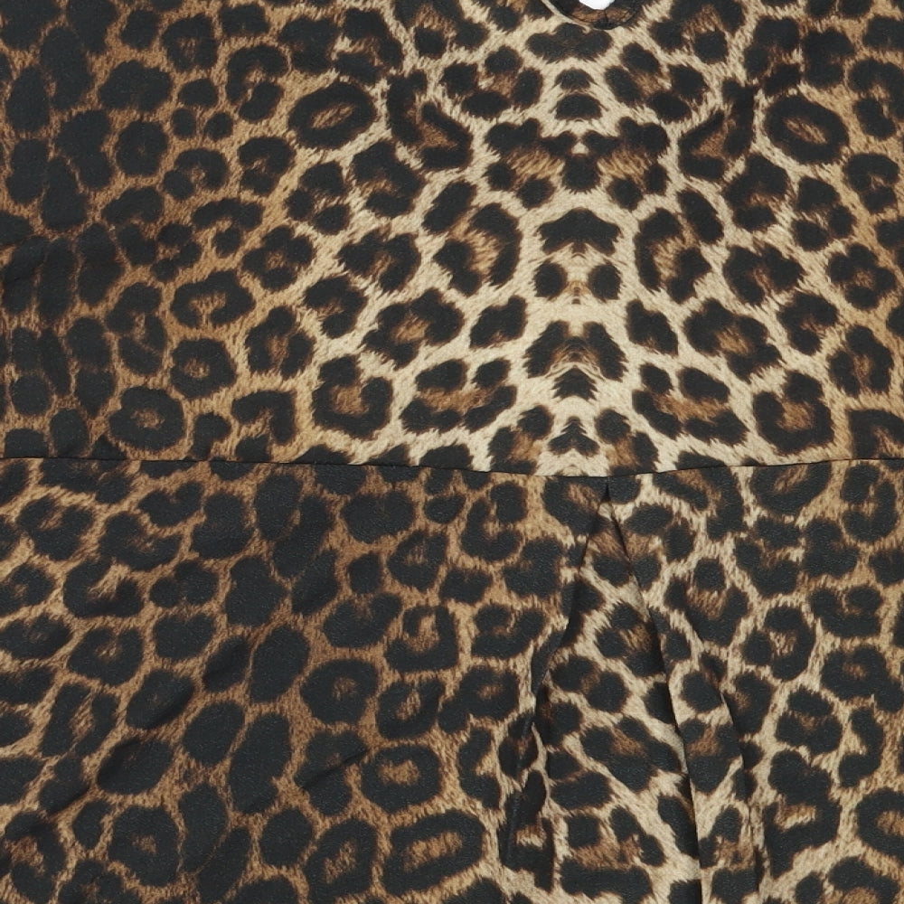 NEXT Womens Brown Animal Print Polyester Basic Blouse Size 12 V-Neck
