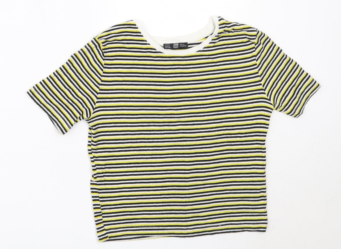 Zara Womens Yellow Striped Viscose Basic T-Shirt Size S Off the Shoulder