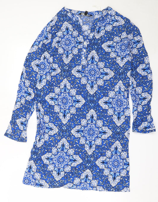 Real Clothing Womens Blue Geometric Viscose Mini  Size XL  V-Neck