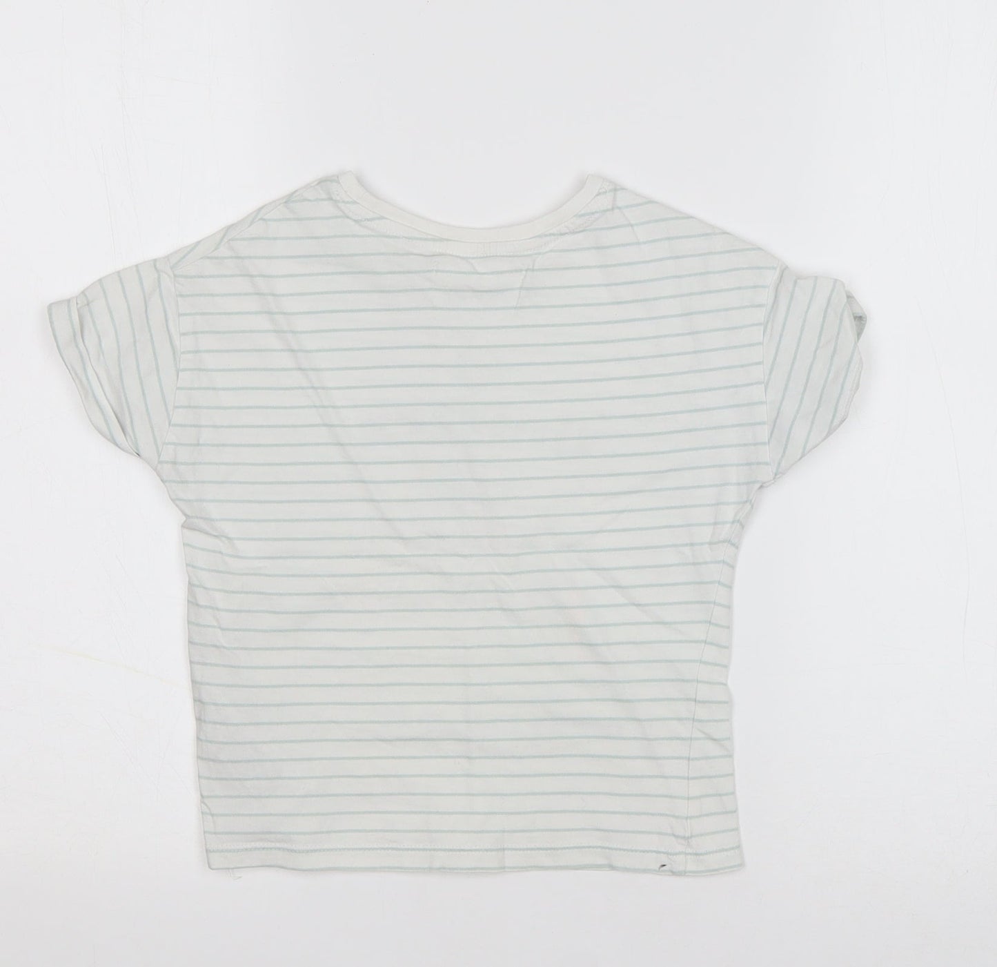 Marks and Spencer Girls White Striped Cotton Basic T-Shirt Size 6-7 Years Round Neck Pullover - My Unicorn made me Do it!
