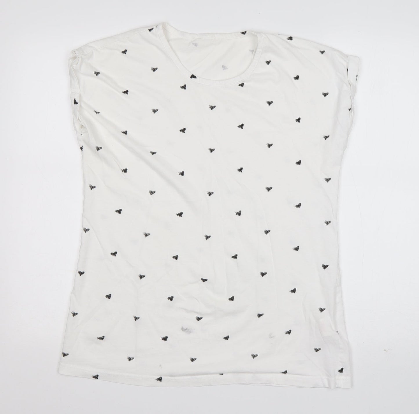 Miso Womens White Geometric Cotton Basic T-Shirt Size 18 Round Neck - Love Heart