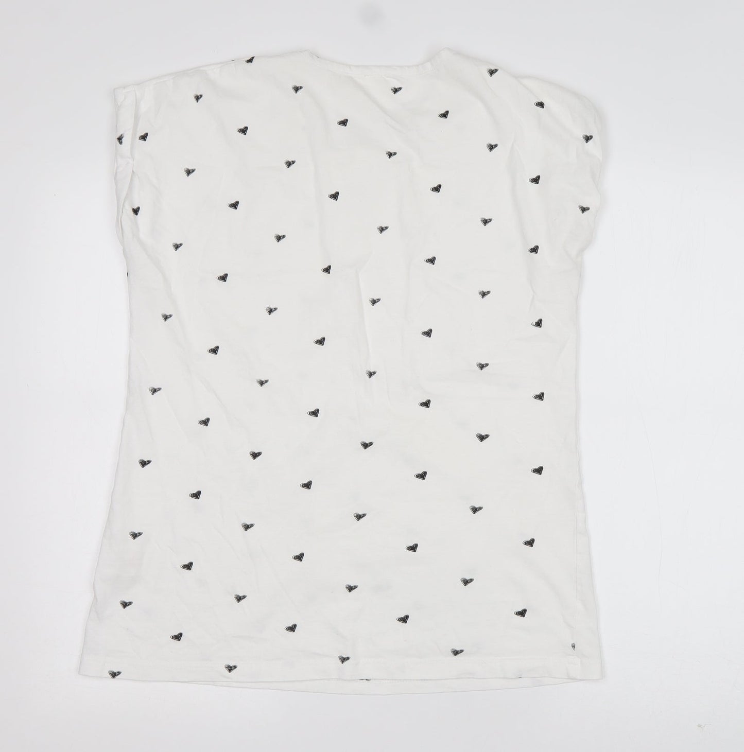 Miso Womens White Geometric Cotton Basic T-Shirt Size 18 Round Neck - Love Heart
