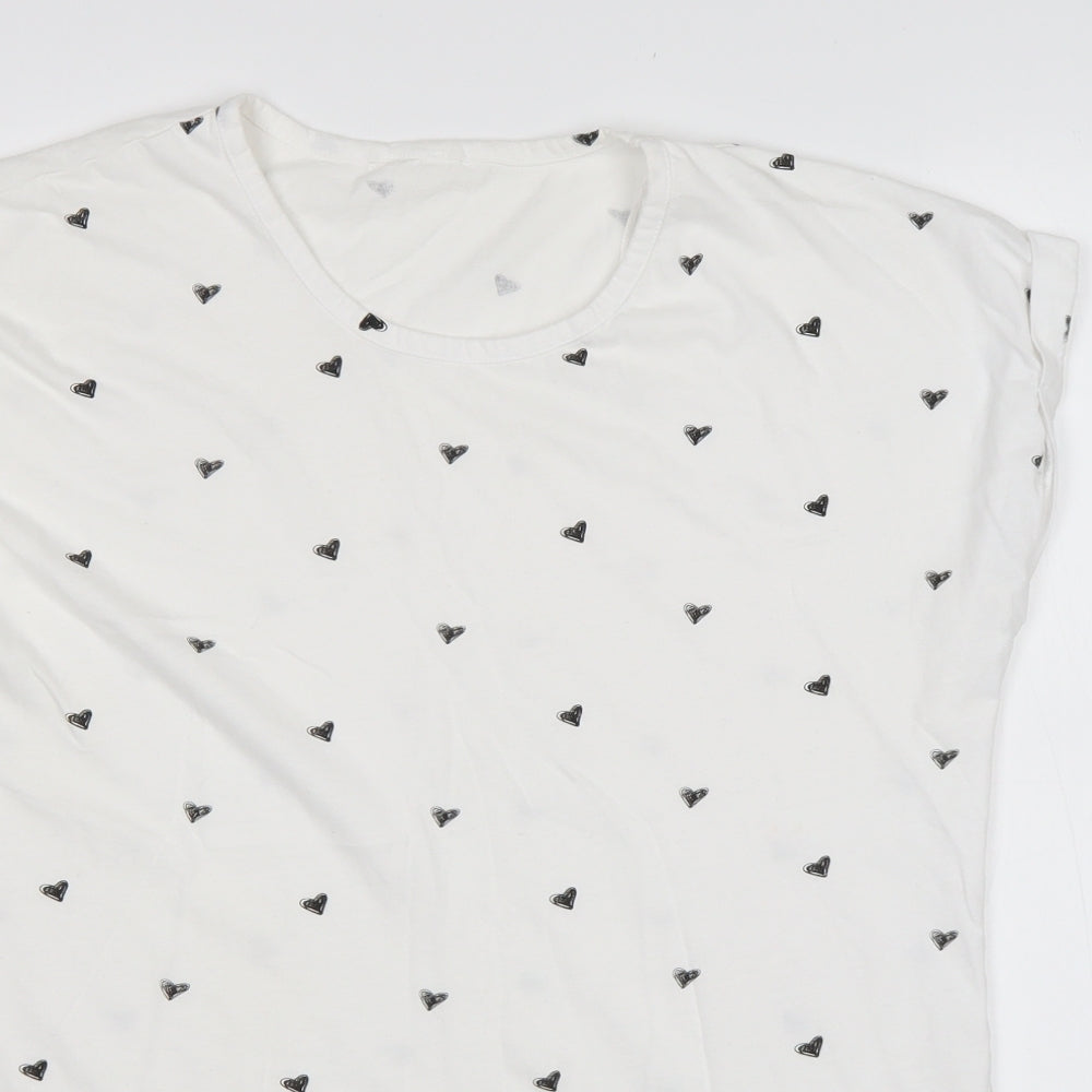 Miso Womens White Geometric Cotton Basic T-Shirt Size 18 Round Neck - Love Heart
