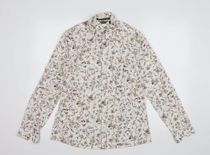 Preloved Eddie Bauer Mens Ivory Floral Cotton  Button-Up Size M Collared Button - Front