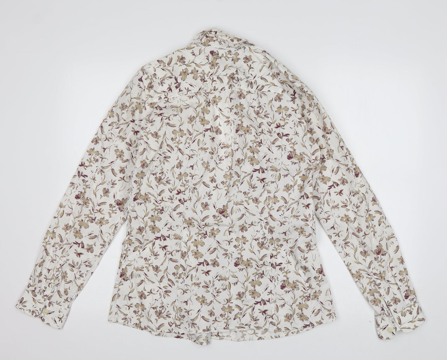 Eddie Bauer Mens Ivory Floral Cotton  Button-Up Size M Collared Button