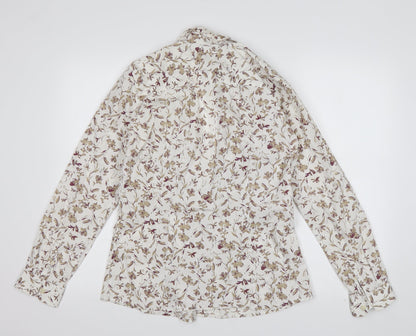 Preloved Eddie Bauer Mens Ivory Floral Cotton  Button-Up Size M Collared Button - Back