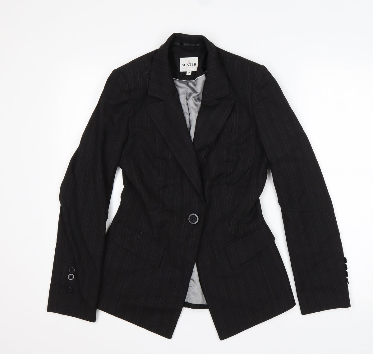 Slater Womens Black Striped Polyester Jacket Suit Jacket Size 6