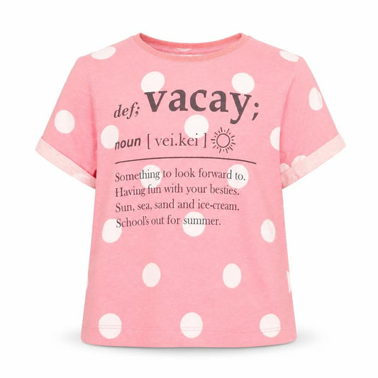 F&F Girls Pink Polka Dot Polyester Basic T-Shirt Size 7-8 Years Crew Neck  - Vacay