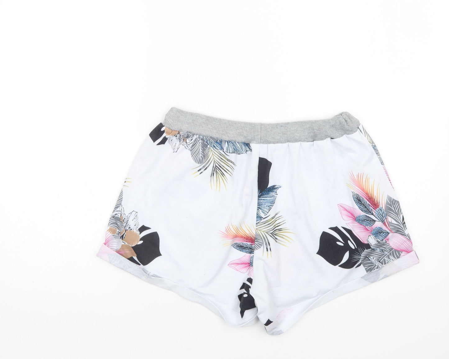 Preworn Womens White Floral Polyester Bermuda Shorts Size L L4 in Regular Drawstring