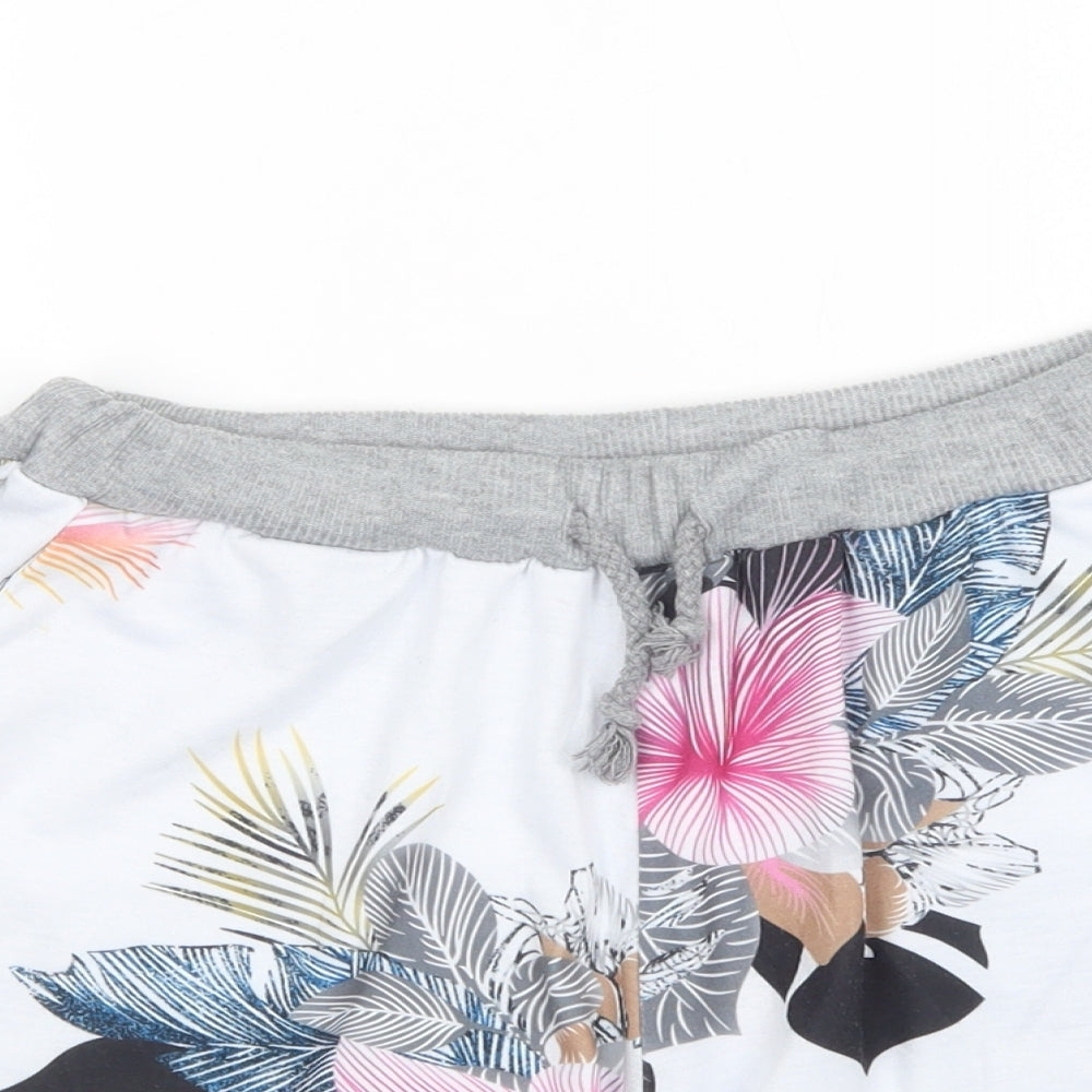 Preworn Womens White Floral Polyester Bermuda Shorts Size L L4 in Regular Drawstring