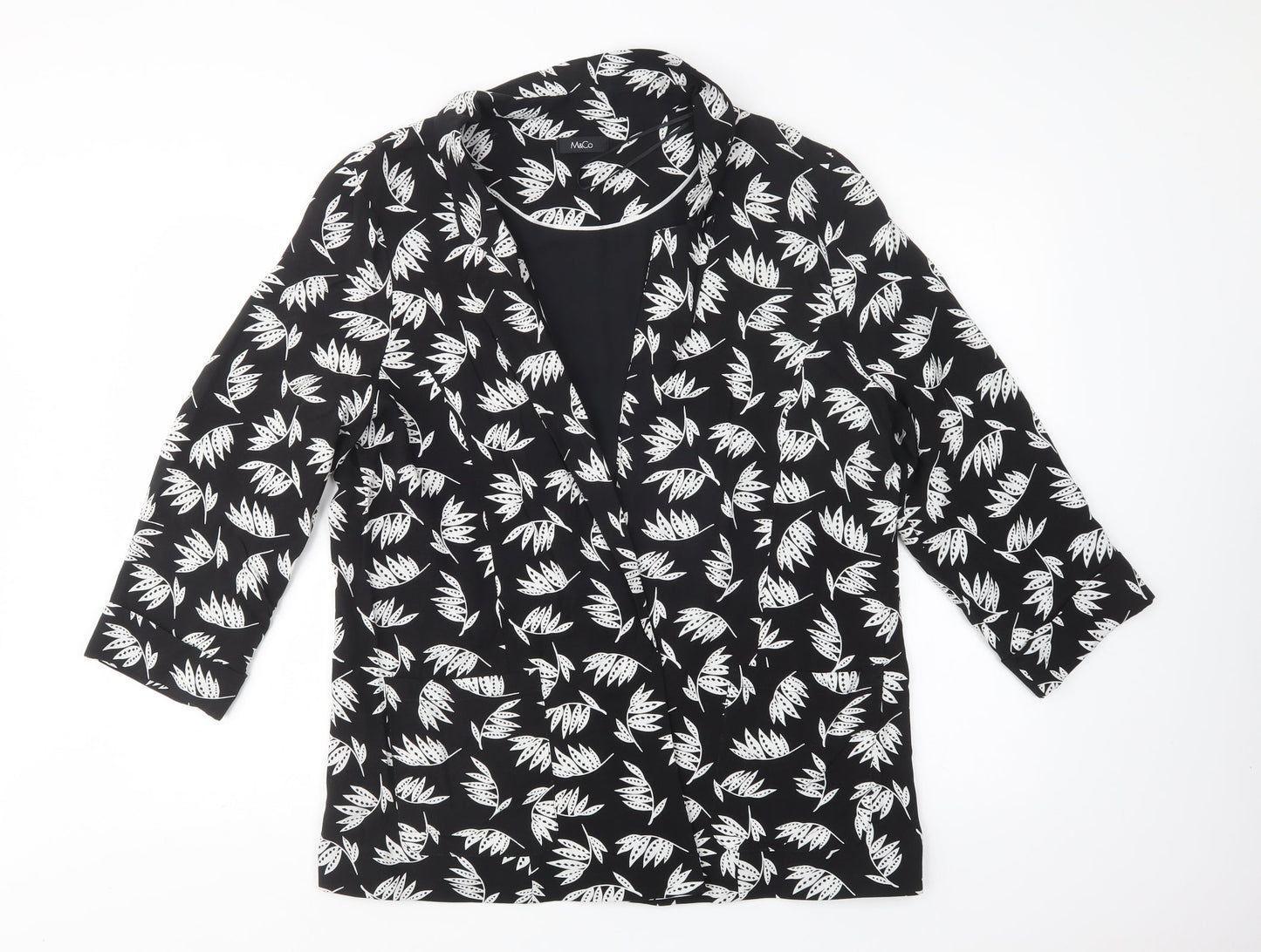 M &Co Womens Black Floral  Jacket Blazer Size 16