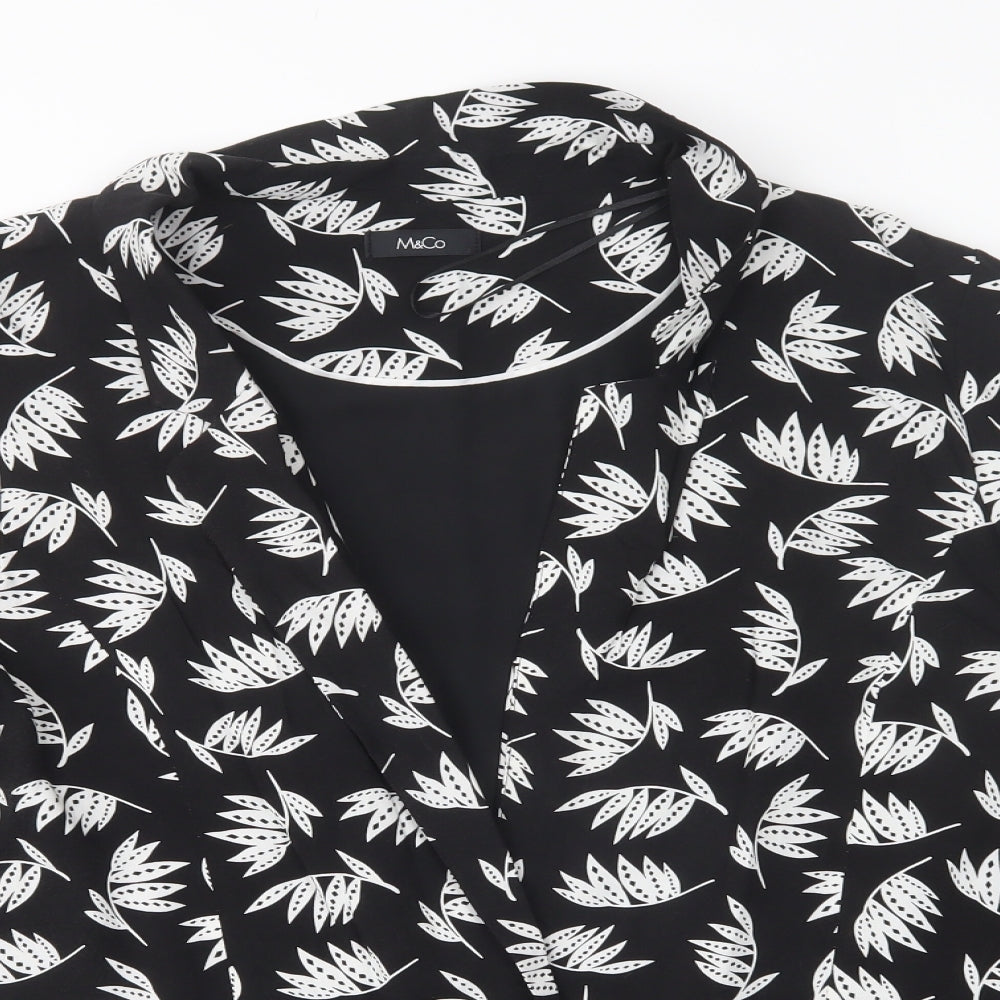 M &Co Womens Black Floral  Jacket Blazer Size 16