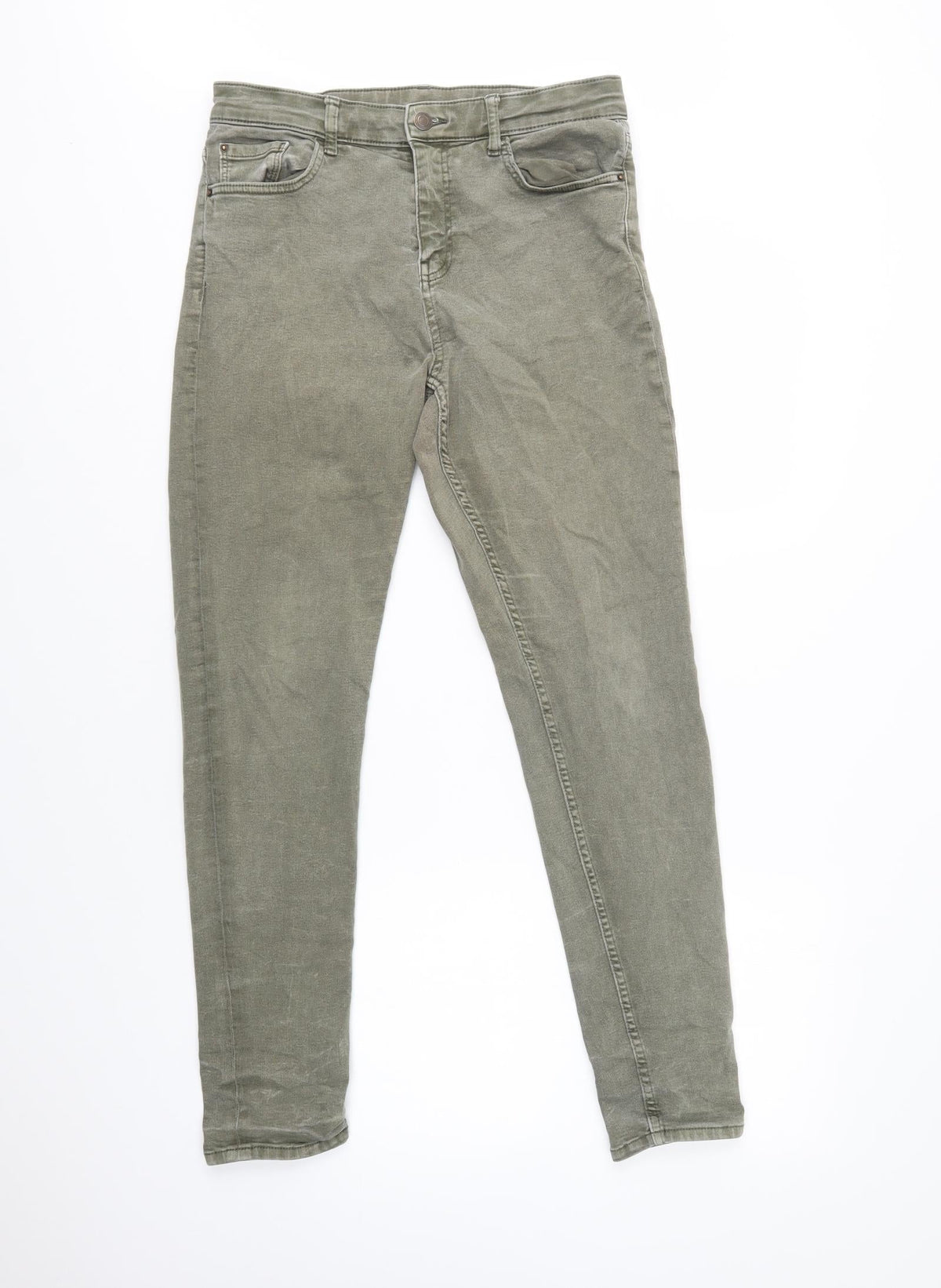 Preloved M&S Womens Green  Cotton Skinny Jeans Size 12 L31 in Regular Button - Front