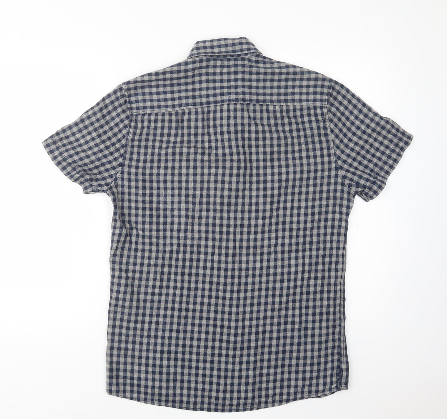 Matalan Mens Blue Check Cotton  Button-Up Size S Collared Button