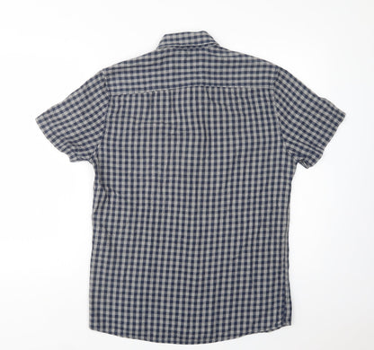 Matalan Mens Blue Check Cotton  Button-Up Size S Collared Button