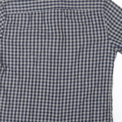 Matalan Mens Blue Check Cotton  Button-Up Size S Collared Button
