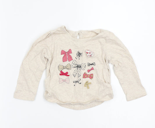 Matalan Girls Beige  Cotton Basic T-Shirt Size 12-18 Months Round Neck