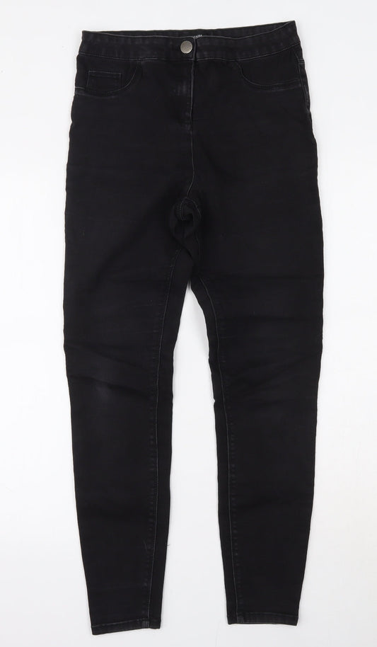 Papaya Womens Black  Cotton Skinny Jeans Size 12 L26 in Regular Zip