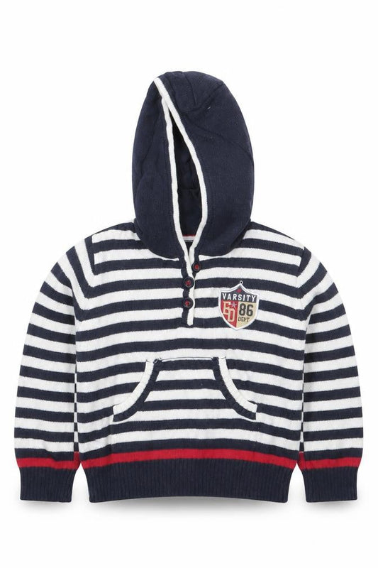 Early Days Boys Blue Striped Cotton Basic T-Shirt Size 3-6 Months High Neck Pullover - Hoodie