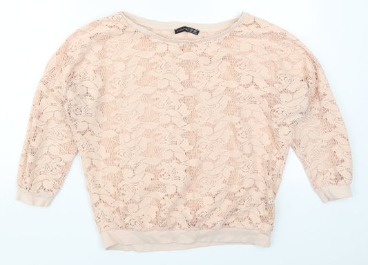 Atmosphere Womens Pink Round Neck Floral Polyester Pullover Jumper Size 12