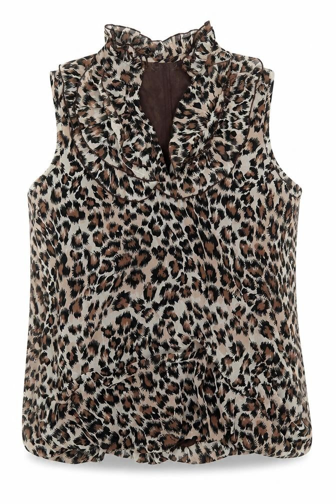 Select Womens Brown Animal Print Polyester Basic Blouse Size 12 V-Neck