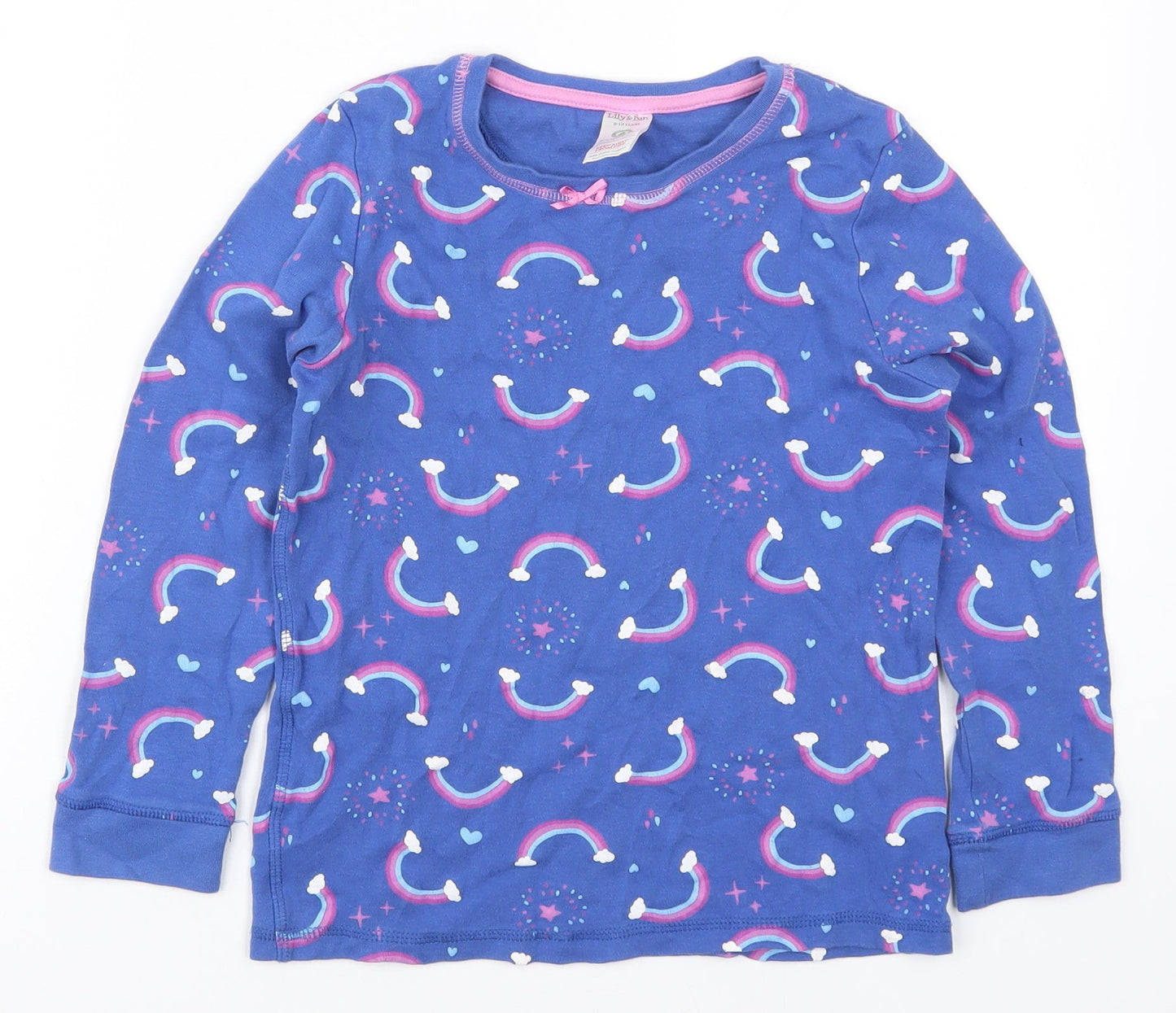 Lily & Dan Girls Blue Solid Cotton Top Pyjama Top Size 9-10 Years  Pullover - Rainbows