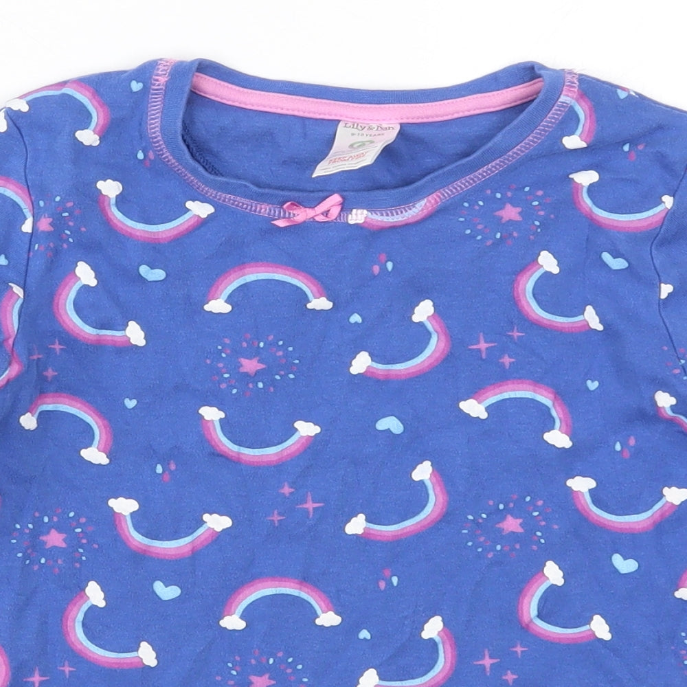 Lily & Dan Girls Blue Solid Cotton Top Pyjama Top Size 9-10 Years  Pullover - Rainbows