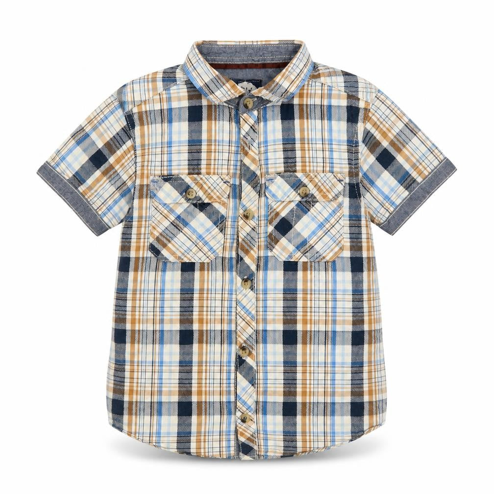 Rebel Boys Blue Plaid Cotton Basic Button-Up Size 5-6 Years Collared Button - Chest Pocket