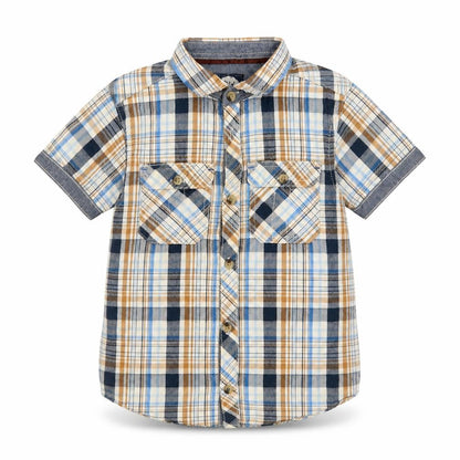 Rebel Boys Blue Plaid Cotton Basic Button-Up Size 5-6 Years Collared Button - Chest Pocket