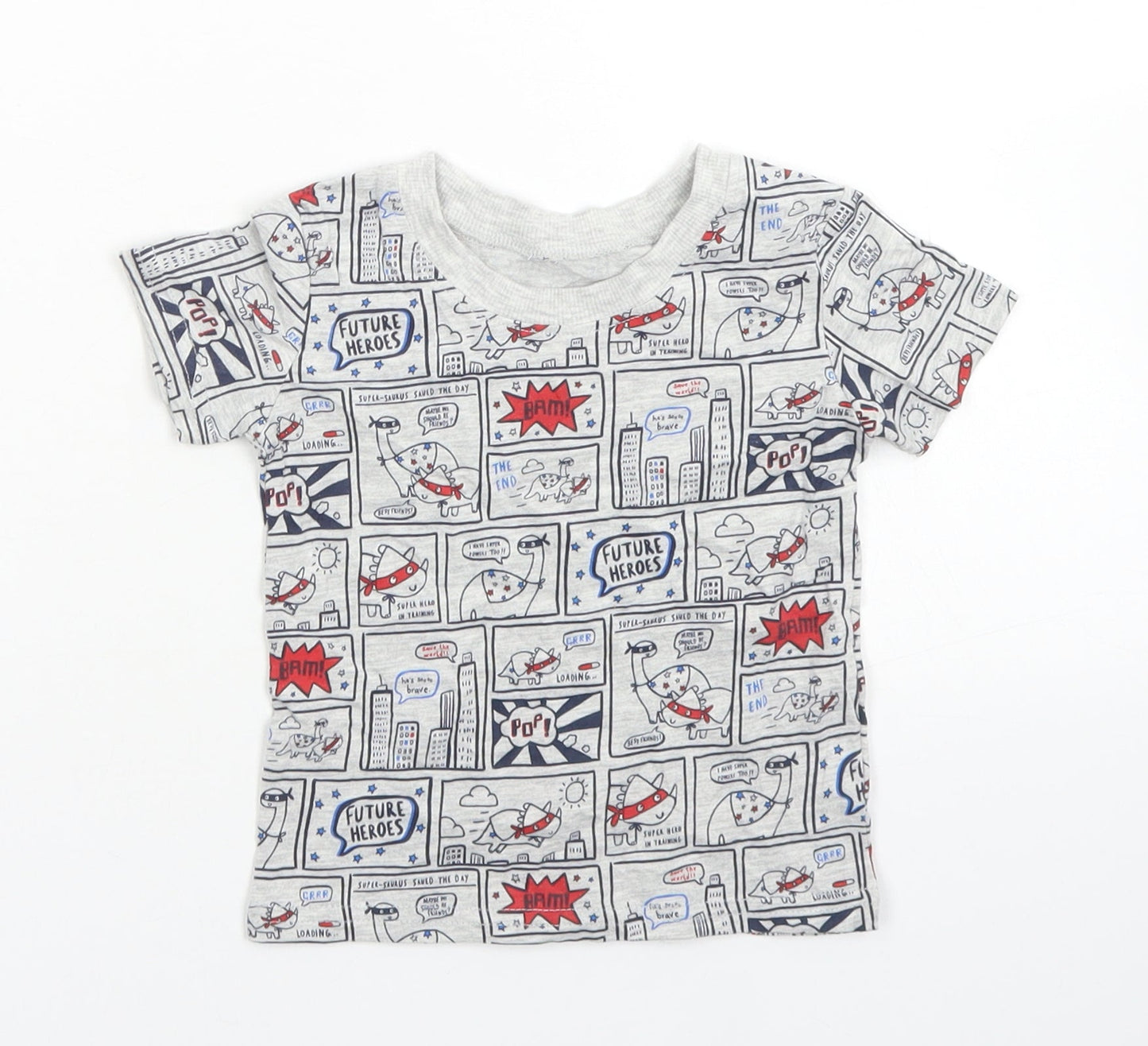 George Boys Grey  Cotton Basic T-Shirt Size 6-9 Months Crew Neck  - Comic Book