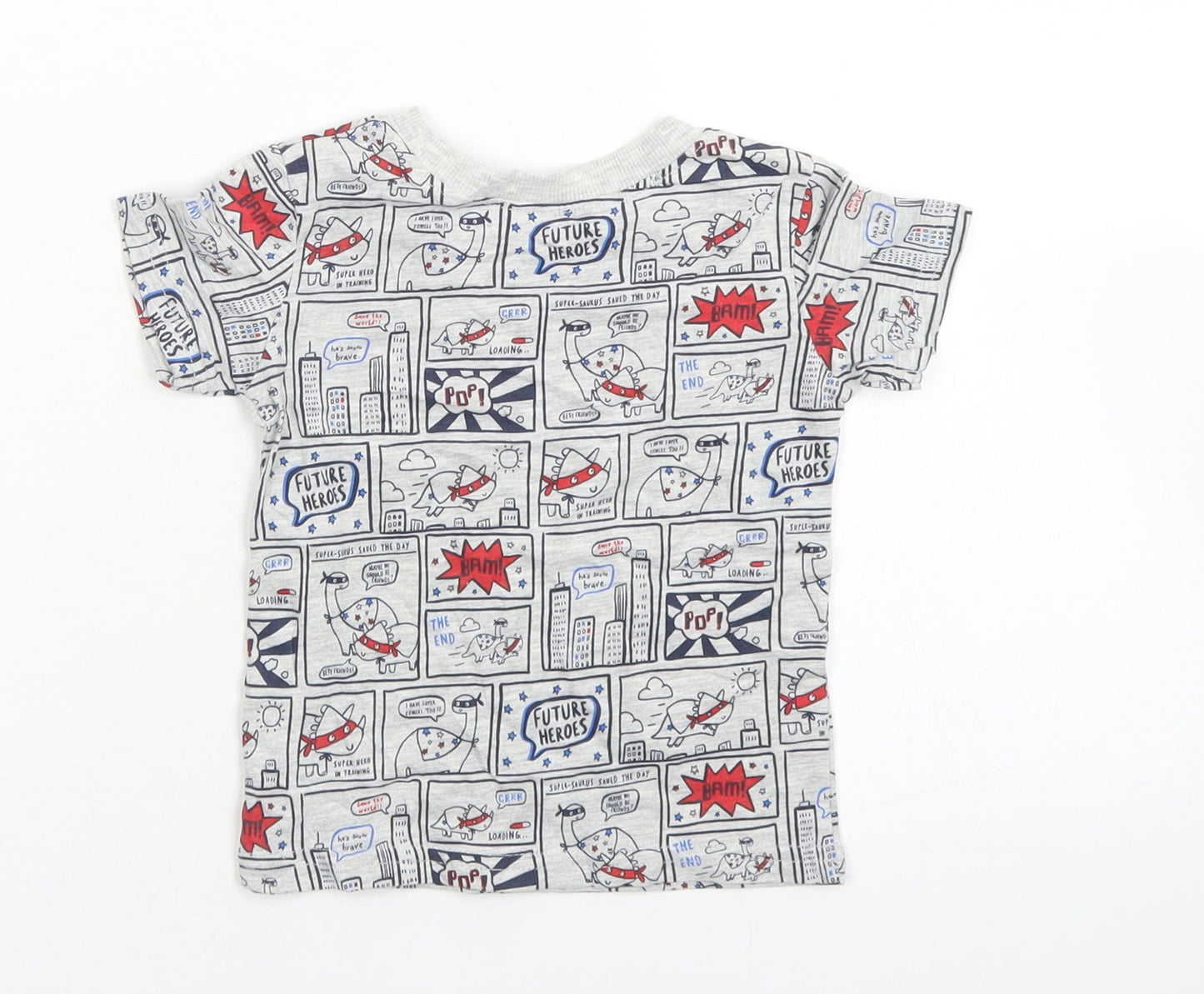 George Boys Grey  Cotton Basic T-Shirt Size 6-9 Months Crew Neck  - Comic Book