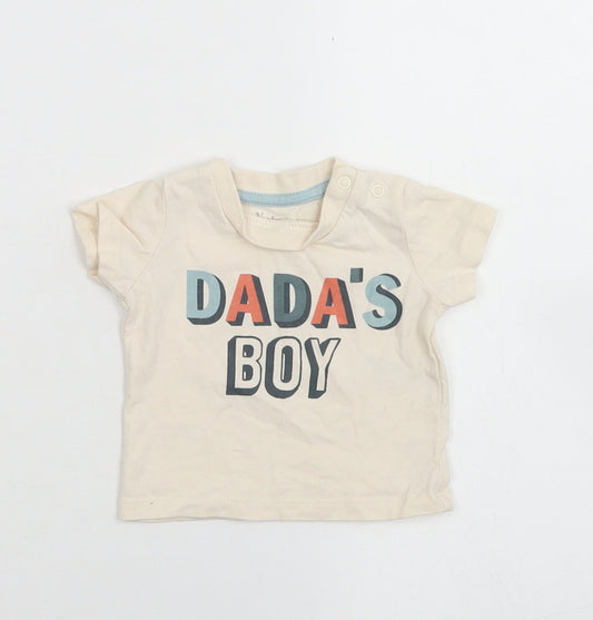 Nutmeg Boys Beige  Cotton Basic T-Shirt Size Newborn Crew Neck Snap