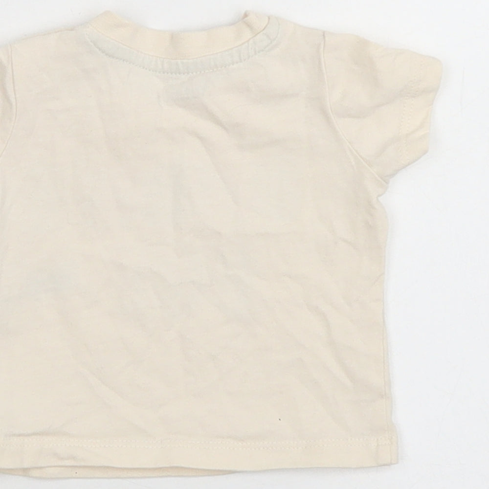 Nutmeg Boys Beige  Cotton Basic T-Shirt Size Newborn Crew Neck Snap