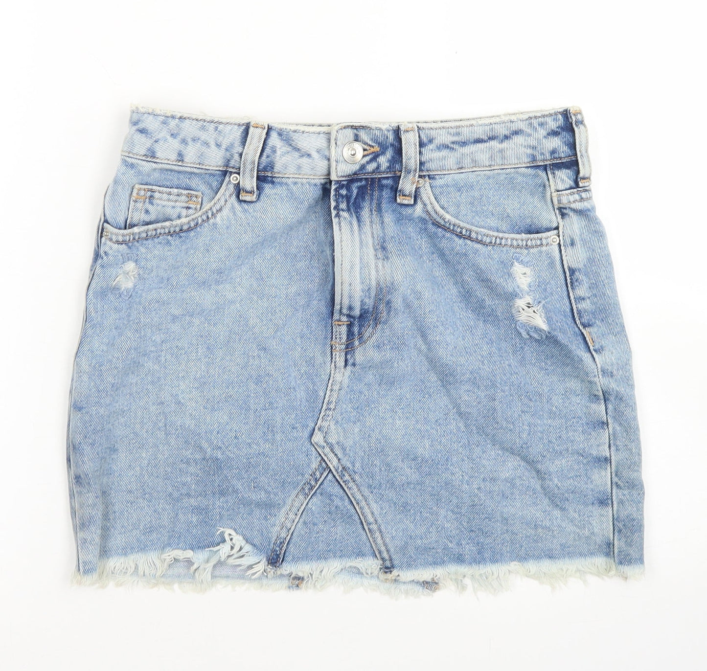 Divided Womens Blue  Cotton A-Line Skirt Size 8   Button