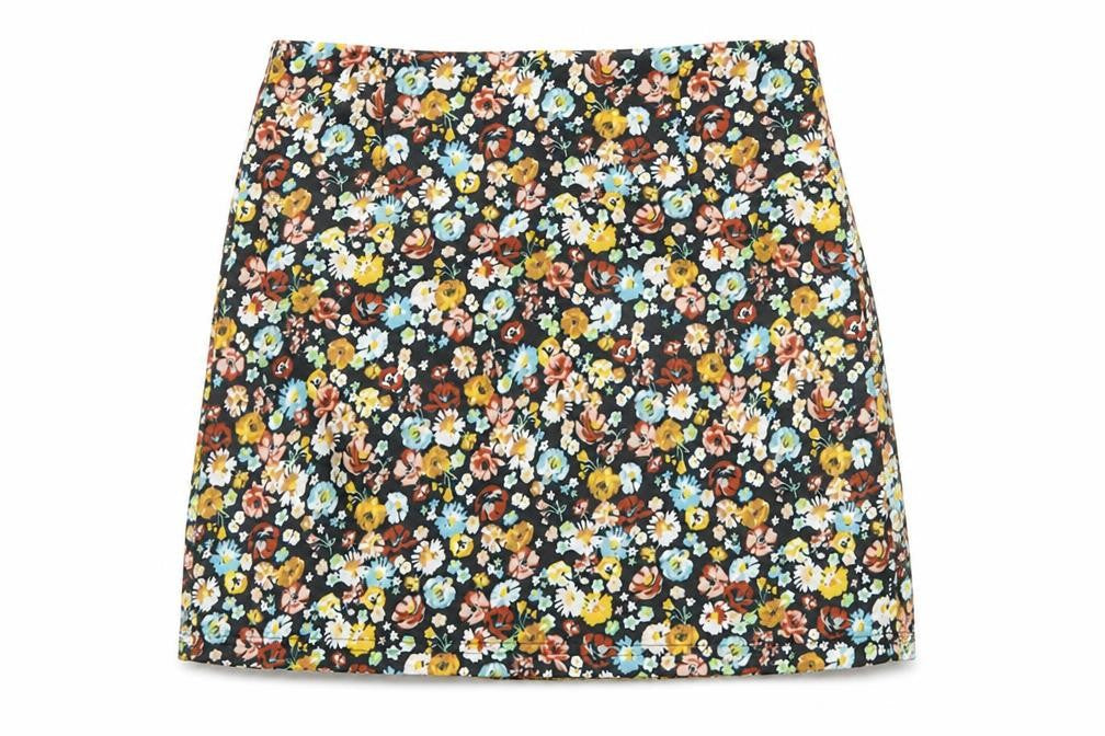 SheIn Womens Black Floral Polyester A-Line Skirt Size S   Zip