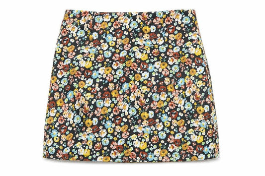 SHEIN Womens Black Floral Polyester A-Line Skirt Size S   Zip