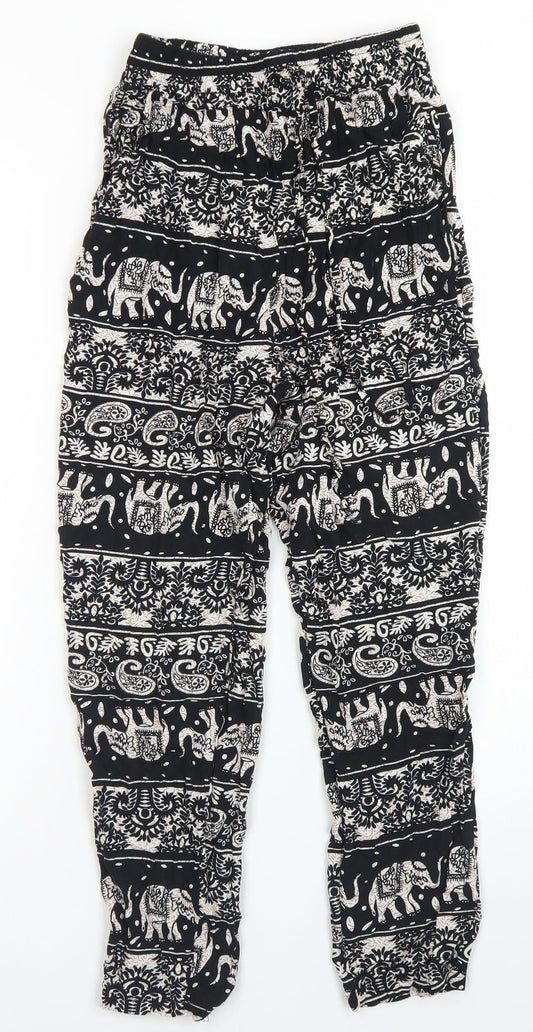 Julia Womens Black Fair Isle Cotton Harem Trousers Size S L23 in Regular