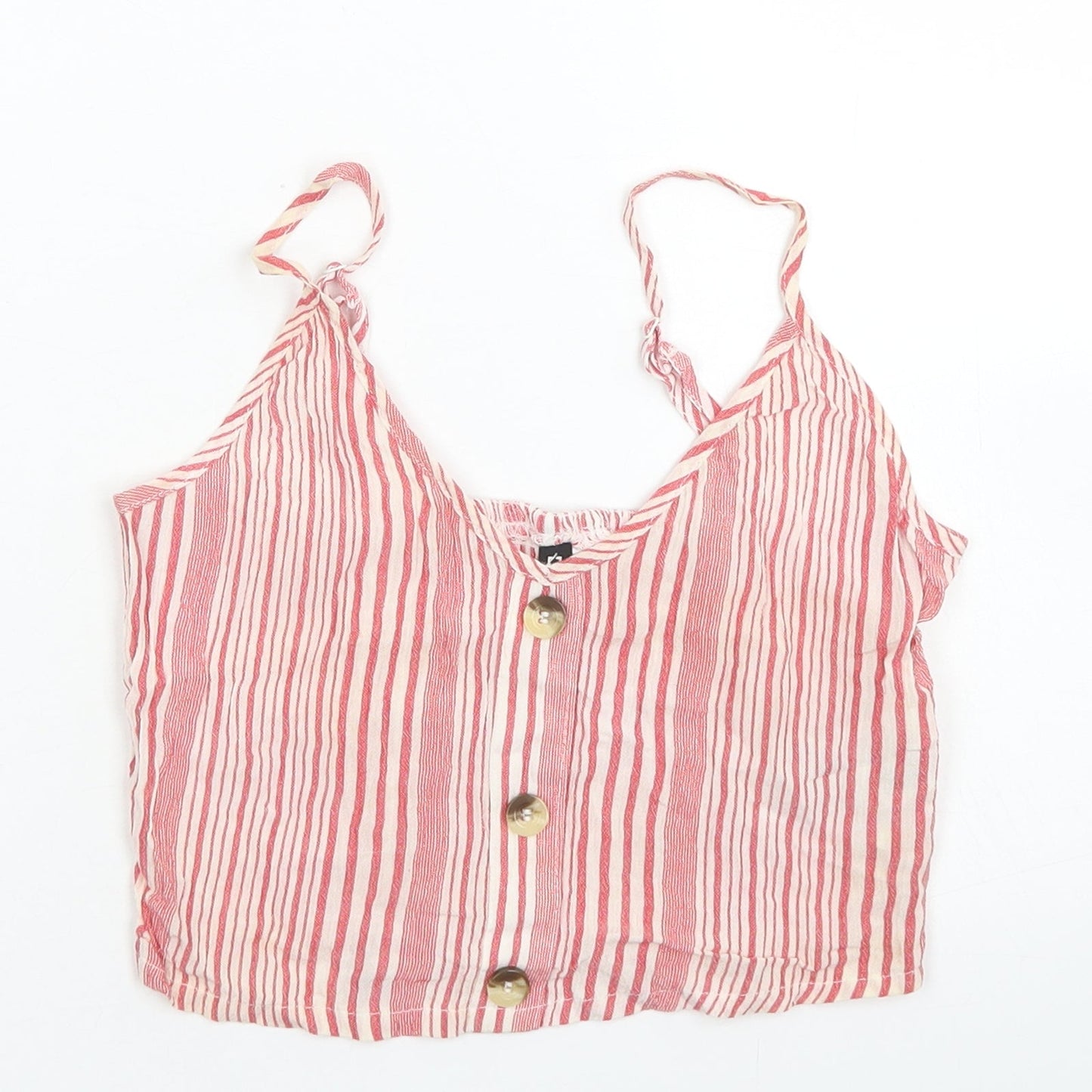 Divided Womens Red Striped Viscose Cropped Tank Size 6 V-Neck