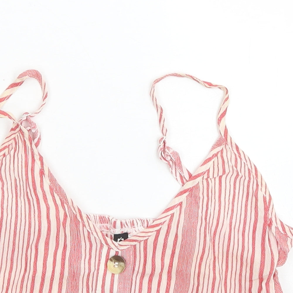 Divided Womens Red Striped Viscose Cropped Tank Size 6 V-Neck