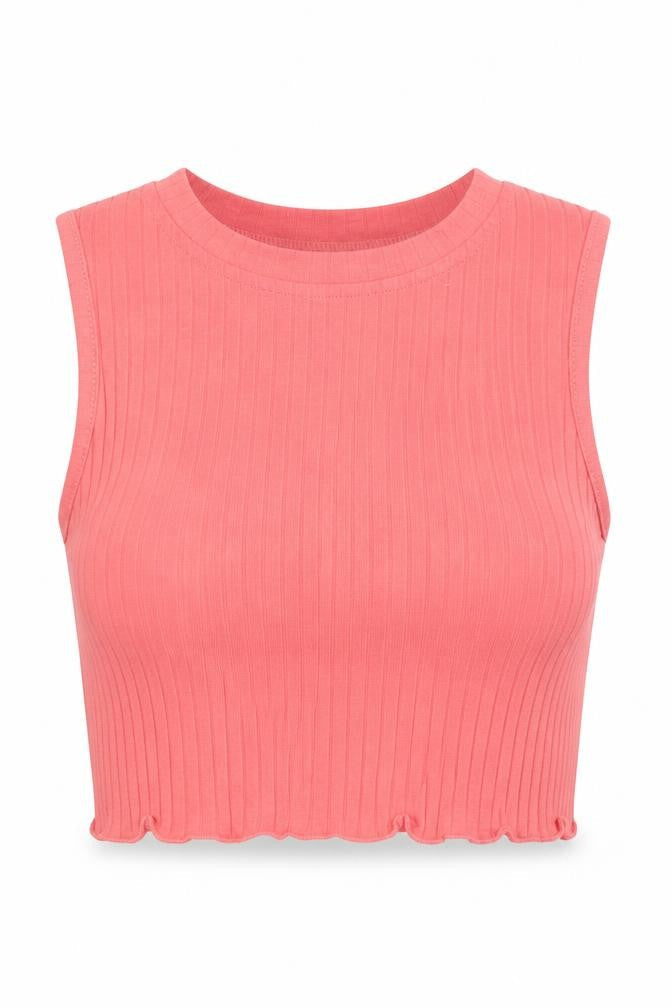 SHEIN Womens Pink  Cotton Cropped Tank Size XS Crew Neck - Lettuce Edging